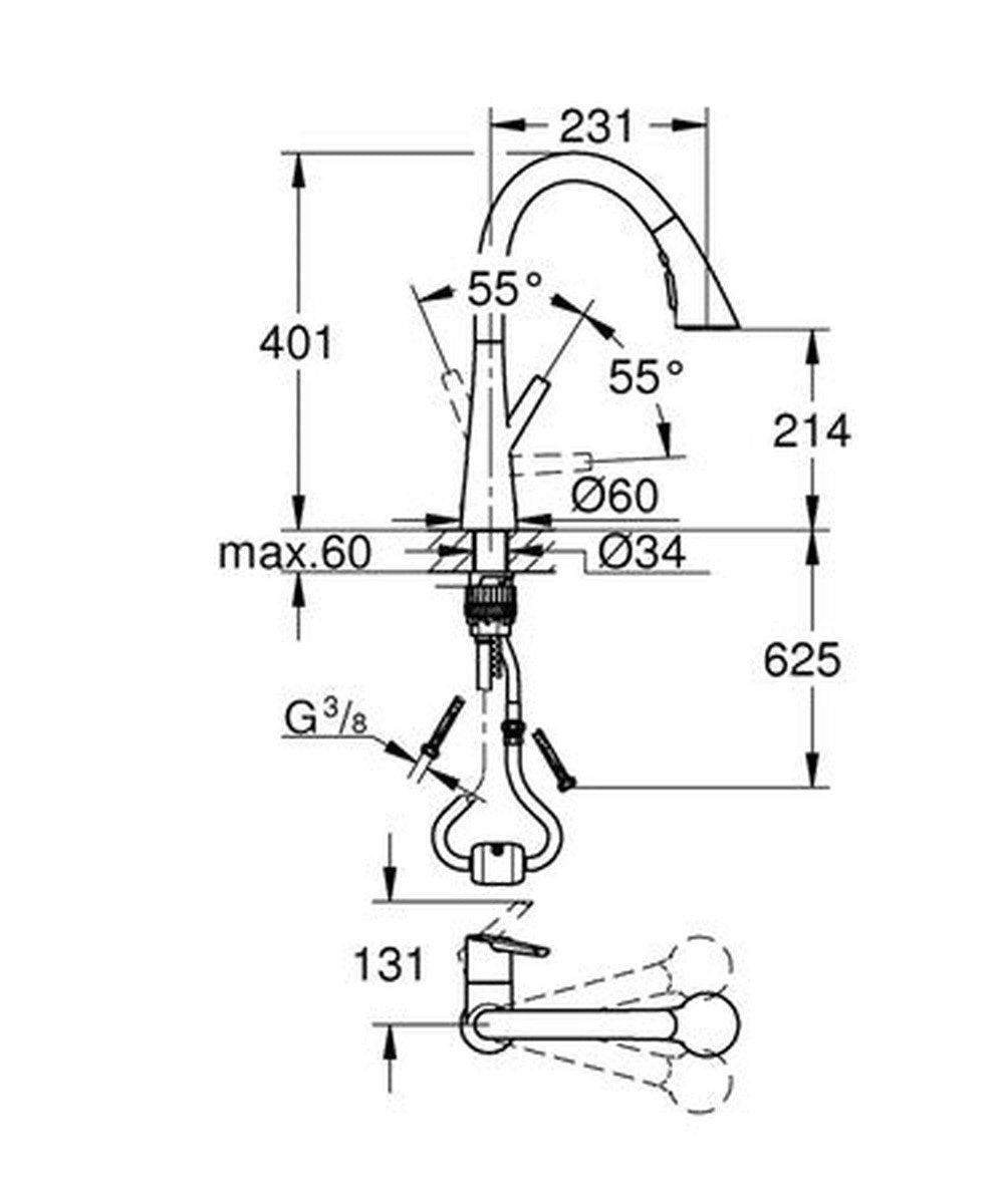 Mitigeur cuisine Grohe Zedra chromé