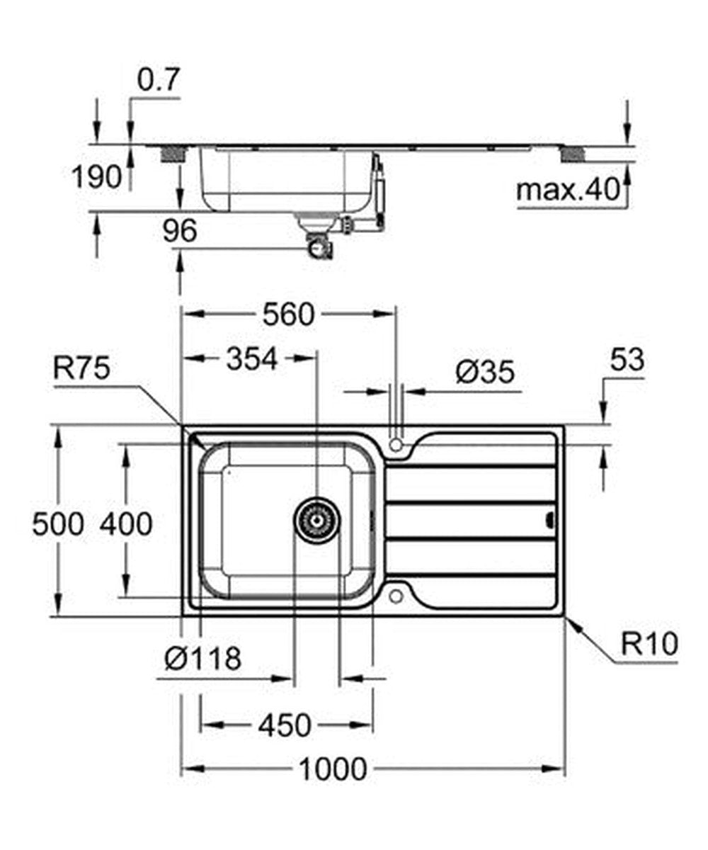 Évier inox 1 bac avec égouttoir Grohe K500