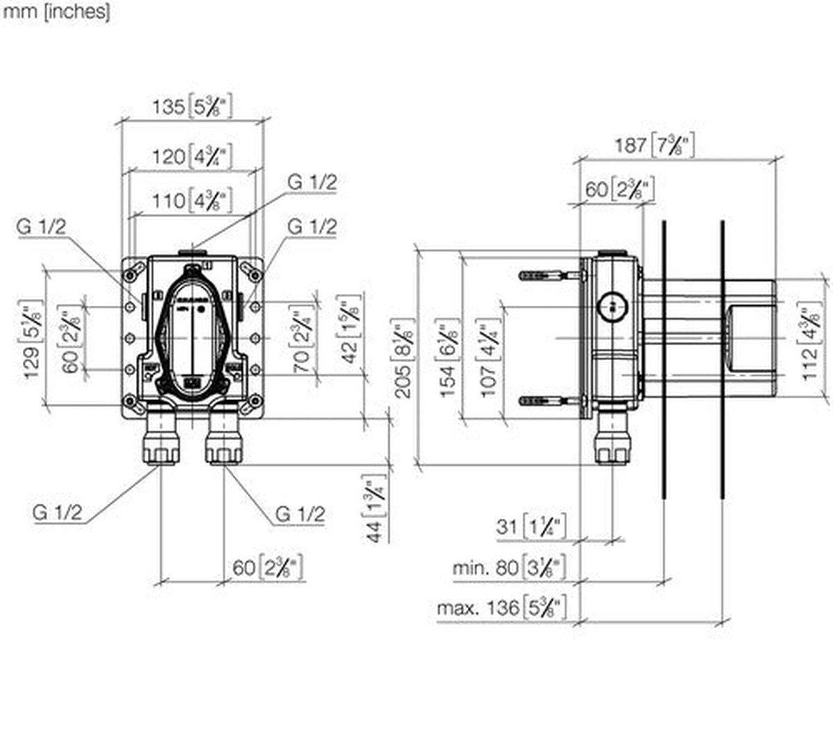 Dornbracht thermostat à encastrer avec 2 robinets d'arrêt bain/douche 1/2"