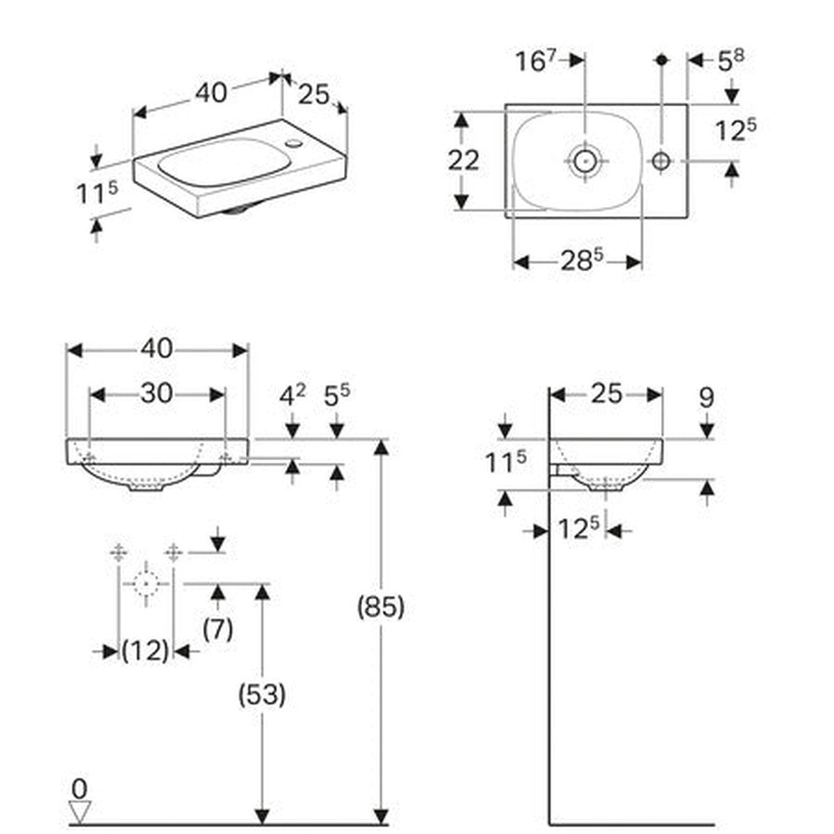 Lave-mains Acanto 40x25 cm, trou à droite