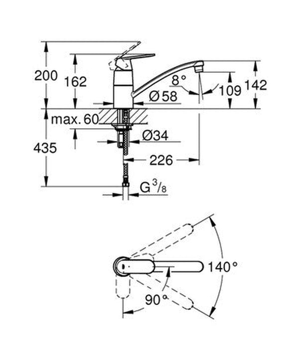 Grohe Eurosmart Cosmopolitan mitigeur évier monocommande monotrou bec haut