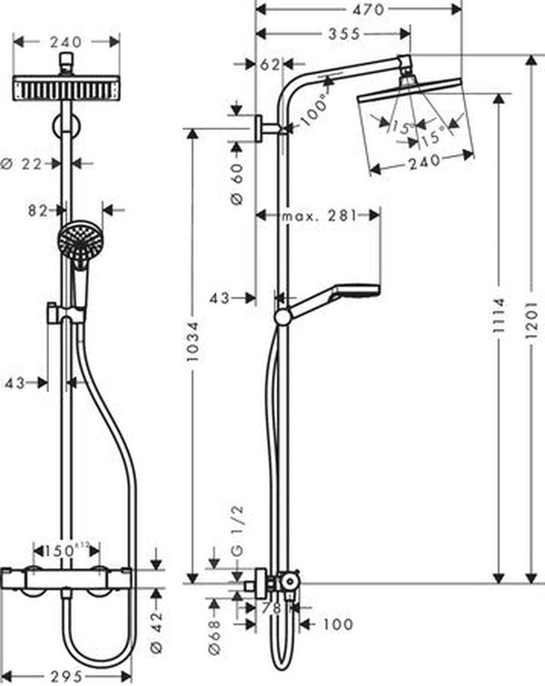 Hansgrohe Crometta E 240 Thermostatic Shower Column