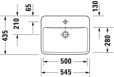 Duravit nr. 1 inbouw wastafel met overloop, 1 gat, 545 mm