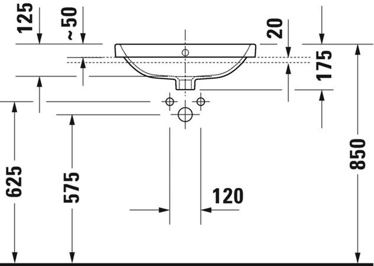 Duravit nr. 1 inbouw wastafel met overloop, 1 gat, 545 mm