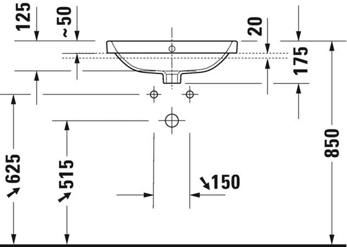Duravit nr. 1 inbouw wastafel met overloop, 1 gat, 545 mm