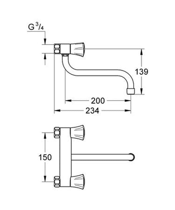 Grohe Costa L robinetterie d'évier mur poignées métal Longlife à clapet bec