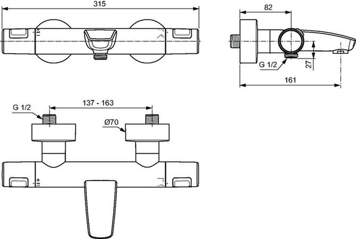 Ideal Standard Ceratherm T25 douche-/badthermostaat, zwart