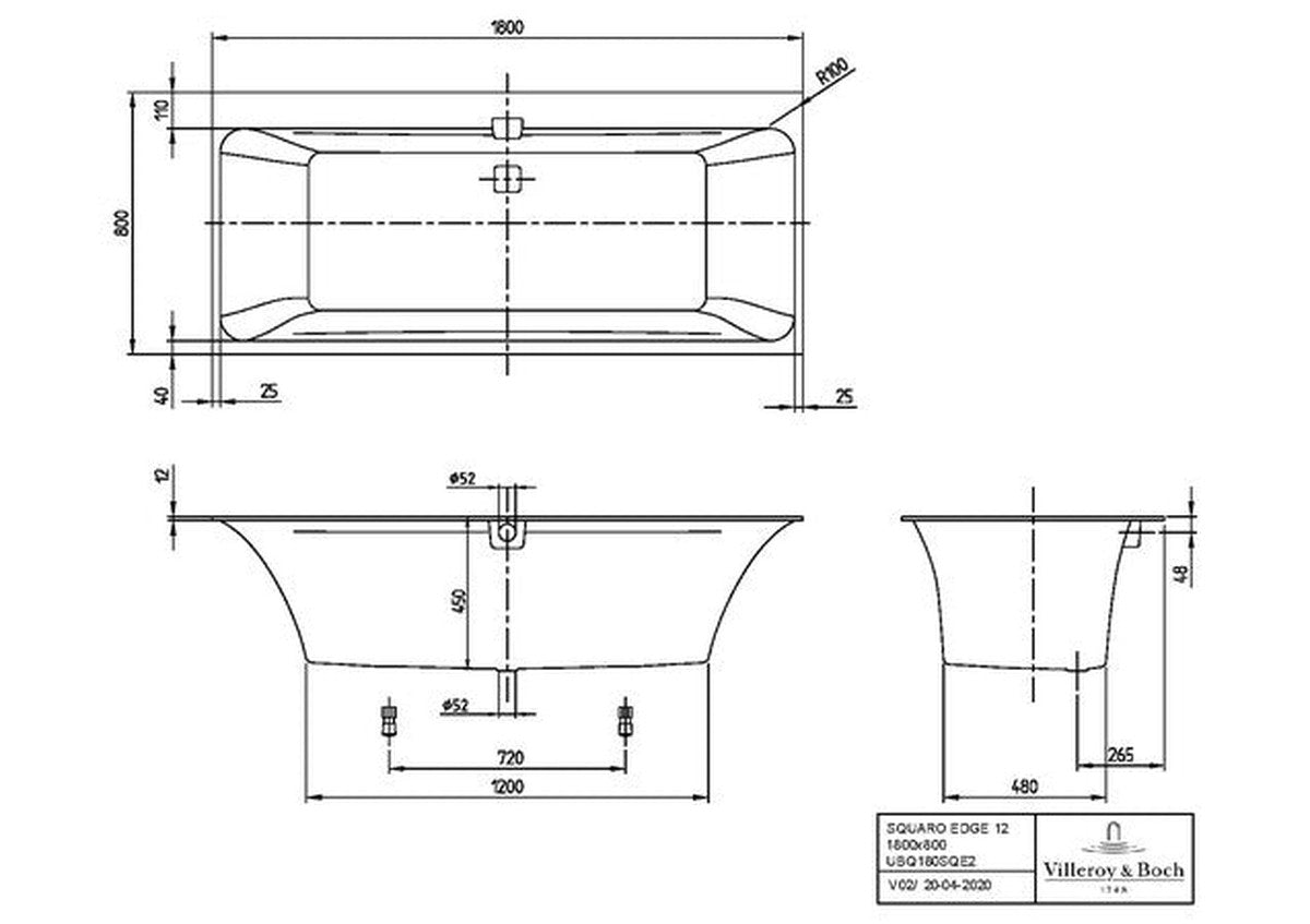 Villeroy & Boch Square Edge 12 rechthoekig duo-bad 1800 x 800 mm