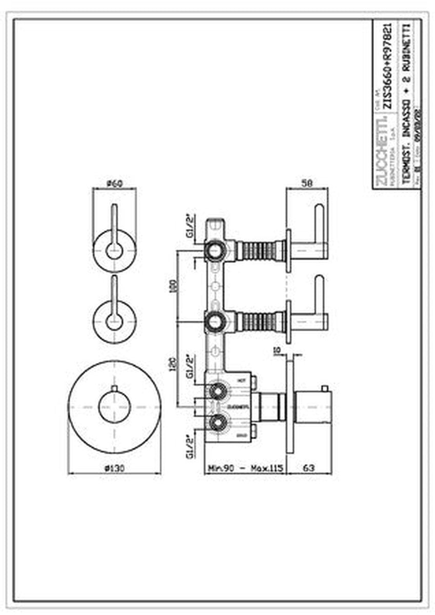 Zucchetti Isy22 thermostatische inbouwdouche, geborsteld PVD Brits Goud