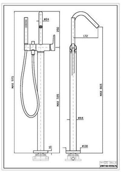 Zucchetti Medameda vrijstaande badkraan 975 mm chroom