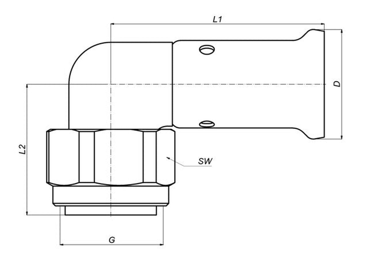Henco knieperskoppeling 90° 16x1/2" voor schroeffitting