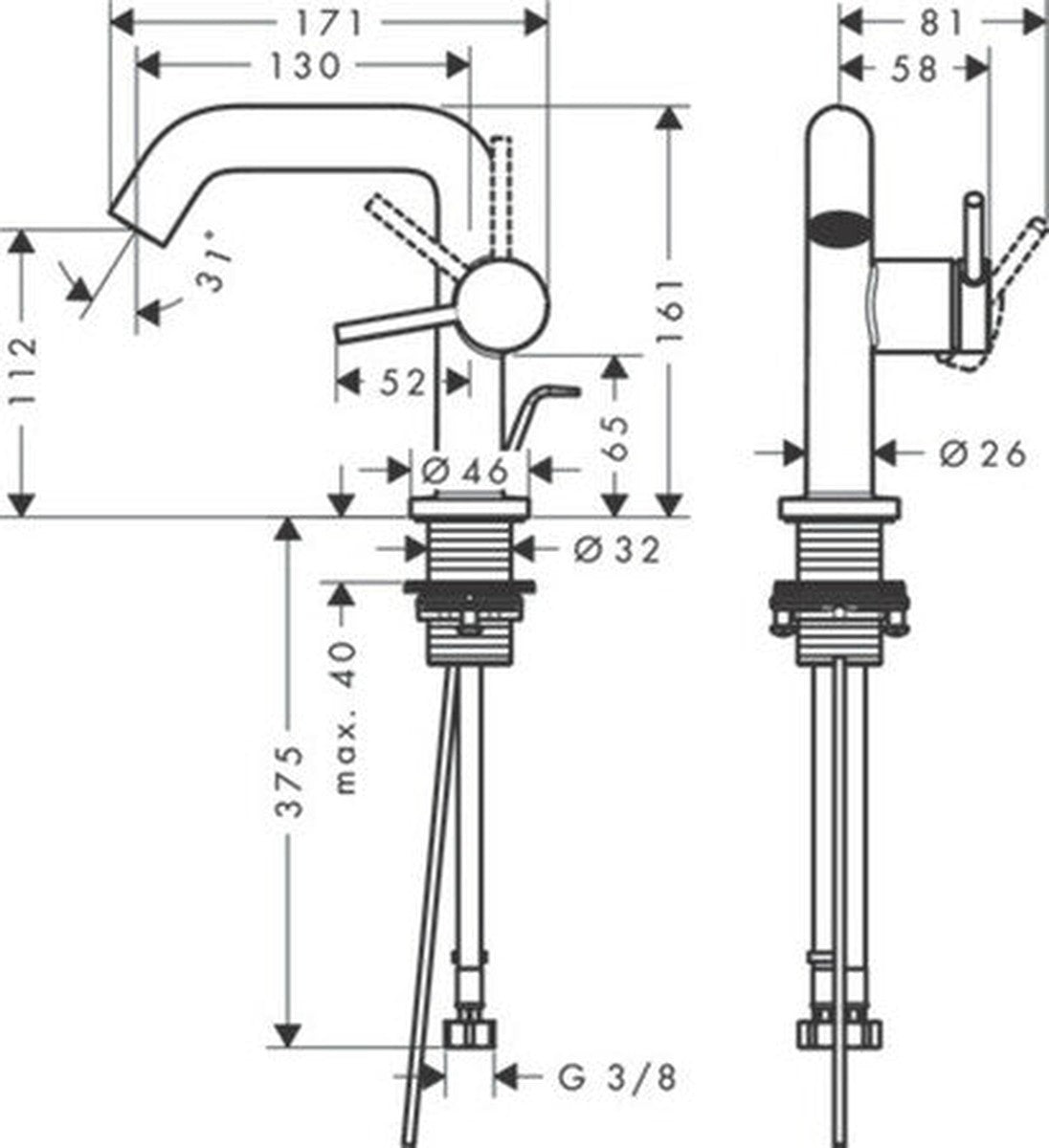 Hansgrohe Tecturis S wastafelmengkraan chroom