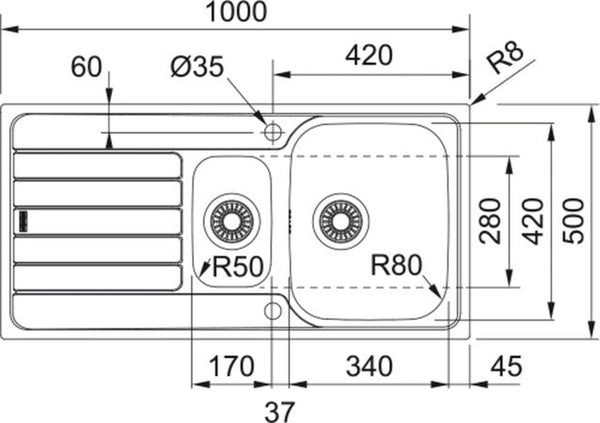 Franke Spark évier à encastrer 1000x500 mm 1,5 bac inox