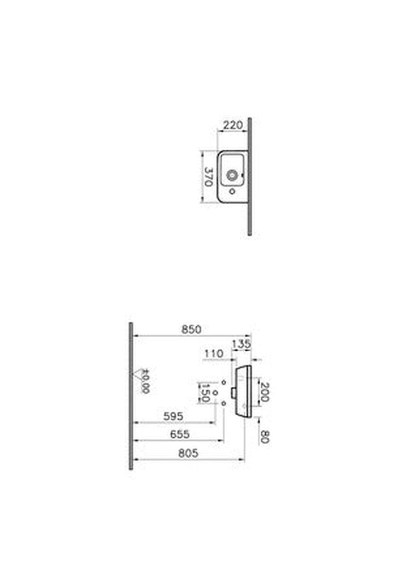 Vitra Integra wastafel 370 x 220 mm kraangat rechts met overloop