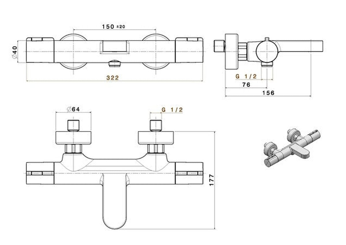 Van Marcke Nero II mitigeur bain thermostatique nickel brossé