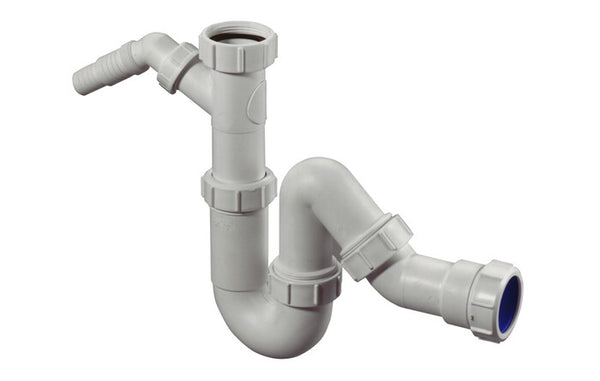 Mc Alpine siphon universel avec raccord machine à laver 6/4"x40mm PP blanc