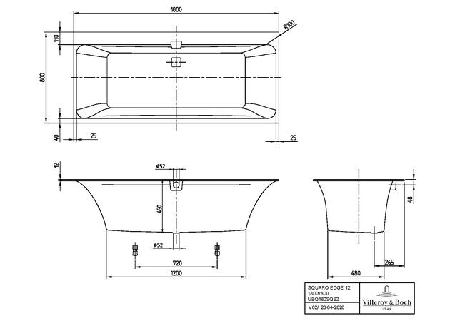 Villeroy & Boch Square Edge 12 rechthoekig duo-bad 1800 x 800 mm