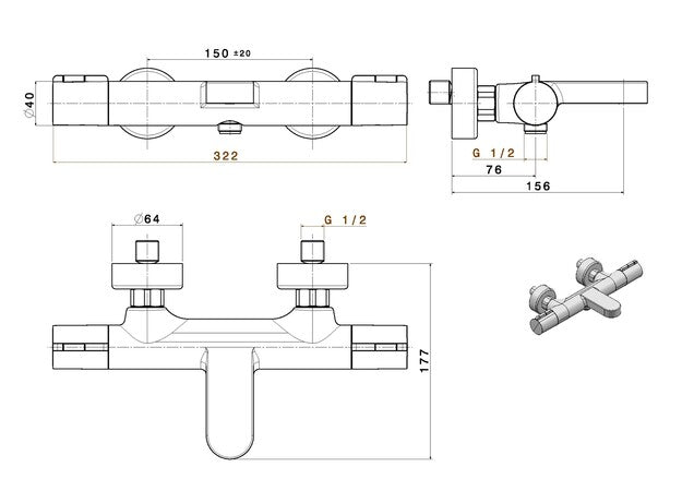 Van Marcke Nero II mitigeur bain thermostatique nickel brossé