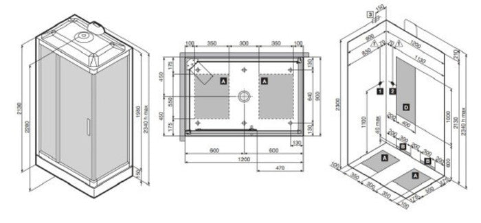 Van Marcke Vidrio Hammam rectangular shower cabin 1200x900mm left-hand version