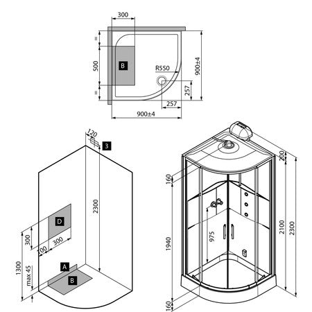 Van Marcke Lilou Hamam Hydro+Steam polystyrene quarter-turn shower cabin