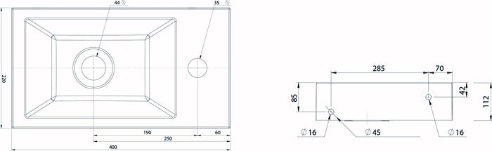 Van Marcke Origine Keyna lave-mains 400 x 220 mm trou de robinet à droite