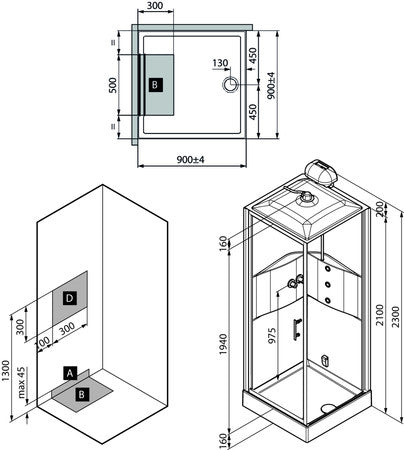 Van Marcke Lilou Hamam Hydro+Steam polystyrene pivot shower cabin