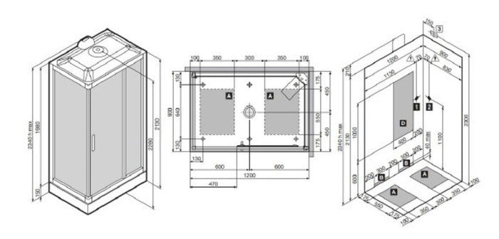 Van Marcke Vidrio Hammam cabine douche rectangulaire 1200x900mm droite