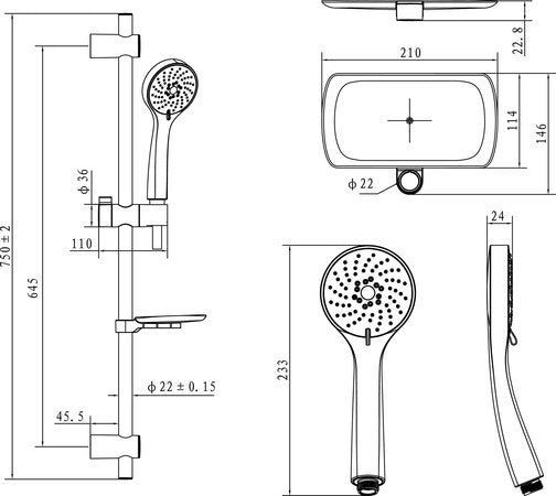Van Marcke Caluso complete shower set with fixings 3-jet chrome