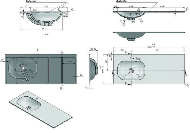 Van Marcke Ovum 20 tablette avec 1lavabo gauche 1200x500x200mm blanc